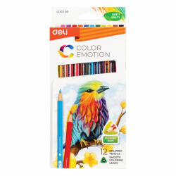 Deli Színes ceruzakészlet, háromszögletű, papírdobozos, DELI "Color Emotion", 12 különböző szín (DEC00200) (DEC00200)