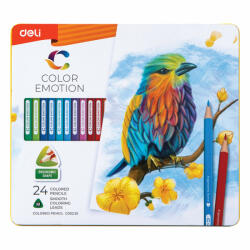 Deli Színes ceruzakészlet, háromszögletű, fémdobozos, DELI "Color Emotion", 24 különböző szín (DEC00225) (DEC00225)