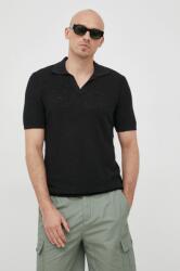 Sisley póló vászonkeverékből fekete, sima - fekete S - answear - 13 990 Ft