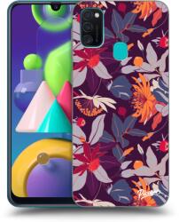 Picasee Husă neagră din silicon pentru Samsung Galaxy M21 M215F - Purple Leaf