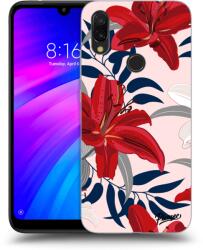 Picasee Husă neagră din silicon pentru Xiaomi Redmi 7 - Red Lily
