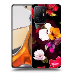 Picasee Husă neagră din silicon pentru Xiaomi 11T Pro - Flowers and Berries