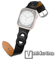 Okosóra szíj - FEKETE - valódi bőr, 124mm + 98mm hosszú - Apple Watch Series 1/2/3 42mm / 4/5/6/SE 44mm / 7/8 45mm / Ultra 49mm