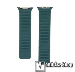 Okosóra szíj - valódi bőrpánt, mágneses, 115mm + 127mm hosszú - SÖTÉTZÖLD - APPLE Watch Series 1/2/3 42mm / 4/5/6/SE 44mm / 7/8/9 45mm / Ultra / Ultra 2 49mm