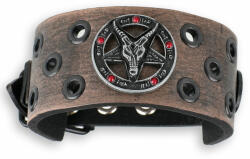 Leather & Steel Fashion Brăţară Baphomet - brown - criystal red - LSF1 61-a