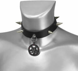 Leather & Steel Fashion Choker colier BAPHOMET RED CRYSTAL SPIKE LEATHER - LSF9 54