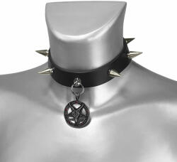 Leather & Steel Fashion cHOKER DIN PIELE CU ȚEPI ȘI CRISTALE ROȘII BAPHOMET - LSF9 54