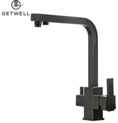 Getwell Square-S két karos, 3 utas Konyhai Csap Víztisztítókhoz Olaj fekete színben (GW216I)