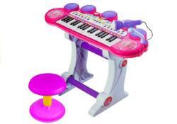 LeanToys Orga electrica pentru copii, cu stativ, scaun, microfon si slot USB, LeanToys, roz, 3466 (MGH-104109)