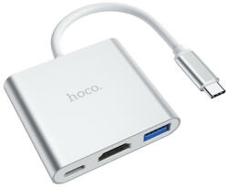 hoco. Хъб Hoco HB14 Easy use Type-C ( Type-C to USB3.0+HDMI+PD) - Сребрист