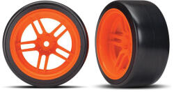 Traxxas Roata Traxxas 1.9", disc portocaliu cu spițe duble, anvelope Drift (2) (spate) (TRA8377A)
