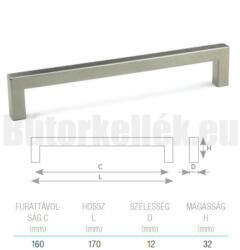 Tulip Bútorfogantyú MARINA Nemesacél 160mm (dem-203822)