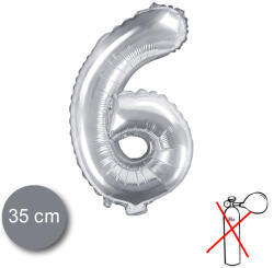 PartyDeco S. r. o 6. szám, fólia lufi, 35 cm, ezüst