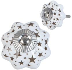 Clayre & Eef Ajtó fogantyú porcelán fehér csillag mintával