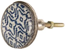 Clayre & Eef Buton mobila din fier si sticla albastra alba Ø 5 cm x 8 cm (64286)