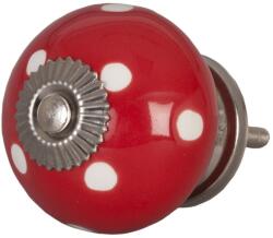 Clayre & Eef Buton mobila din fier si ceramica rosie cu buline albe Ø 4 cm (62326)