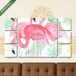 Többrészes Vászonkép, Premium Kollekció: Flamingók és tropikusi levelek(135x80 cm, W01)