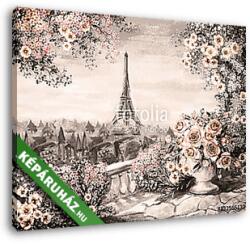 Vászonkép: Premium Kollekció: Rózsák és tenger Eiffel torony színverzió 2 szépia (olajfestmény reprodukció)(145x110 cm)