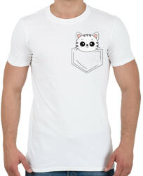 printfashion Rajzolt cica zsebben - Férfi póló - Fehér (7103384)