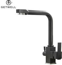 Getwell Simple-S, két karos, 3 utas Konyhai Csap Víztisztítókhoz Matt Fekete színben (GW202B)