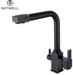 Getwell Simple-S, két karos, 3 utas Konyhai Csap Víztisztítókhoz Olaj Fekete színben (GW202I)
