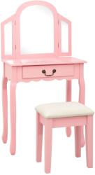vidaXL Masă toaletă cu taburet, roz, 65x36x128 cm, lemn paulownia, mdf (289335) - maryon