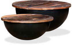 vidaXL Set măsuțe cafea, 2 piese, negru, lemn masiv reciclat formă bol (245257) - maryon Masa de cafea