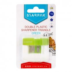 Starpak Műanyag dupla tartályos háromszög alakú hegyező - zöld