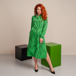 Willsoor Rochie lungă tip cămaşă verde cu un model geometric 13970