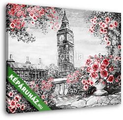 Vászonkép: Premium Kollekció: Rózsák és Big Ben, London (olajfestmény reprodukció)(145x110 cm)