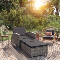 vidaXL szürke polyrattan napozóágy sötétszürke párnával (317178) - vidaxl