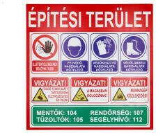  Építési terület PVC tábla (50x50 cm) több piktogram