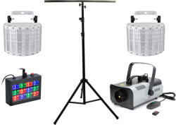 Szett Party Set M6 - 2x Füstgép + stroboszkóp + 2x fényeffekt + fényállvány