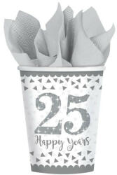 Amscan 25. Anniversary, Házassági évforduló papír pohár 8 db-os 266 ml (DPA9902200)