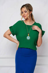 SunShine Bluza dama SunShine verde office cu croi larg din georgette plisat cu accesoriu tip colier