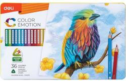 Deli Színes ceruzakészlet, háromszögletű, fémdobozos, DELI Color Emotion, 36 különböző szín (DEC00235)