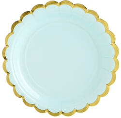 PartyDeco S. r. o Papír tányér, menta, arany szegéllyel, 18 cm
