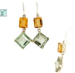  Cercei din Prasiolit - Citrin cu Argint 925 - 47x16x6 mm - 1 Pereche