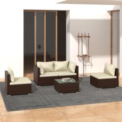 vidaXL Set mobilier de grădină cu perne, 5 piese, maro, poliratan (3102178) - vidaxl