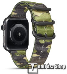  Okosóra szíj - szövet - SÖTÉTZÖLD TEREPMINTÁS - 90mm + 130mm hosszú - Apple Watch Series 1/2/3 38mm / 4/5/6/SE 40mm / 7/8/9 41mm / 10 42mm