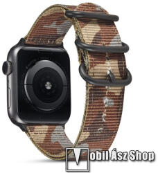  Okosóra szíj - szövet - SÖTÉTBARNA TEREPMINTÁS - 90mm + 130mm hosszú - Apple Watch Series 1/2/3 38mm / 4/5/6/SE 40mm / 7/8/9 41mm / 10 42mm