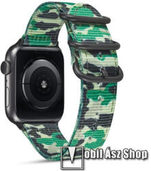  Okosóra szíj - szövet - ZÖLD TEREPMINTÁS - 90mm + 130mm hosszú - Apple Watch Series 1/2/3 38mm / 4/5/6/SE 40mm / 7/8/9 41mm / 10 42mm