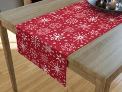 Goldea karácsonyi pamut asztali futó - hópihék piros alapon 35x140 cm