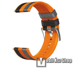  Okosóra szíj - SZÜRKE / FEKETE / NARANCSSÁRGA - szilikon / PU bőrrel bevont - 125mm + 75mm hosszú, 22mm széles - SAMSUNG Galaxy Watch 42mm / Amazfit GTS / Galaxy Watch3 41mm / HUAWEI Watch GT 2 42mm /