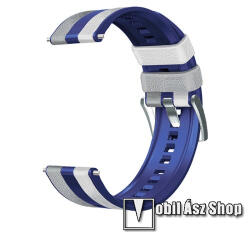  Okosóra szíj - FEHÉR / SZÜRKE / KÉK - szilikon / PU bőrrel bevont - 125mm + 75mm hosszú, 22mm széles - SAMSUNG Galaxy Watch 42mm / Amazfit GTS / Galaxy Watch3 41mm / HUAWEI Watch GT 2 42mm / Watch Act