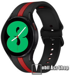 Okosóra szíj - FEKETE / PIROS - szilikon - 125mm+85mm hosszú, 20mm széles - SAMSUNG Galaxy Watch4 Classic 46mm (SM-R890) / Watch4 Classic 42mm (SM-R880) / Watch4 44mm (SM-R870) / Watch4 40mm (SM-R860)