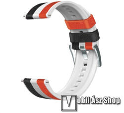  Okosóra szíj - FEHÉR / FEKETE / PIROS - szilikon / PU bőrrel bevont - 125mm + 75mm hosszú, 22mm széles - SAMSUNG Galaxy Watch 42mm / Amazfit GTS / Galaxy Watch3 41mm / HUAWEI Watch GT 2 42mm / Watch A