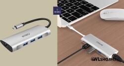 WIWU USB-C Hub + 3xUSB3.0 + SD + TF + RJ45 adapter Alpha 631STR - Ezüst