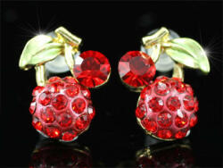  Arannyal bevont piros cseresznye fülbevaló Swarovski kristályokkal (0526. ) (XE021)