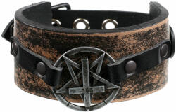 Leather & steel fashion Гривна Pentagram кръст - кафяво - LSF1 55